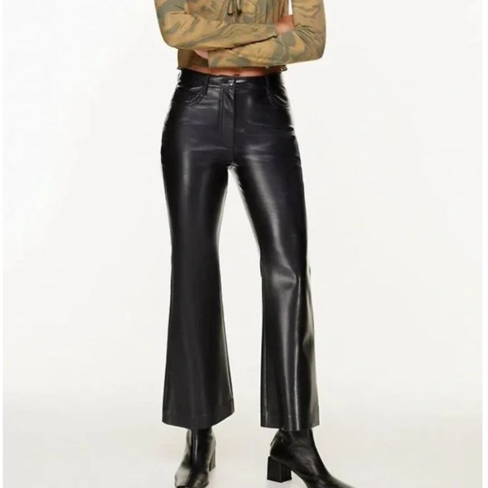 NWT Wilfred Black High-waisted Vegan Leather Melina Kick Flare Pants Size 2